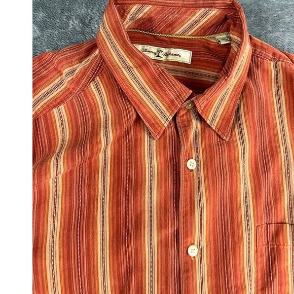 men's L orange striped Tommy Bahama 100% silk long sleeve button up excellent - Picture 5 of 10